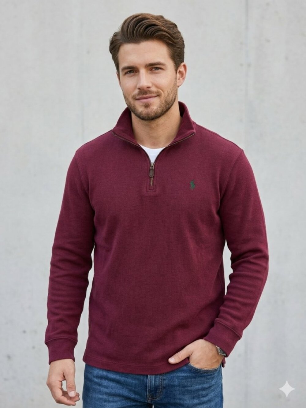 Polo Ralph Lauren Quarter Zip Pullover Men's Large Burgundy Cotton Estate EUC